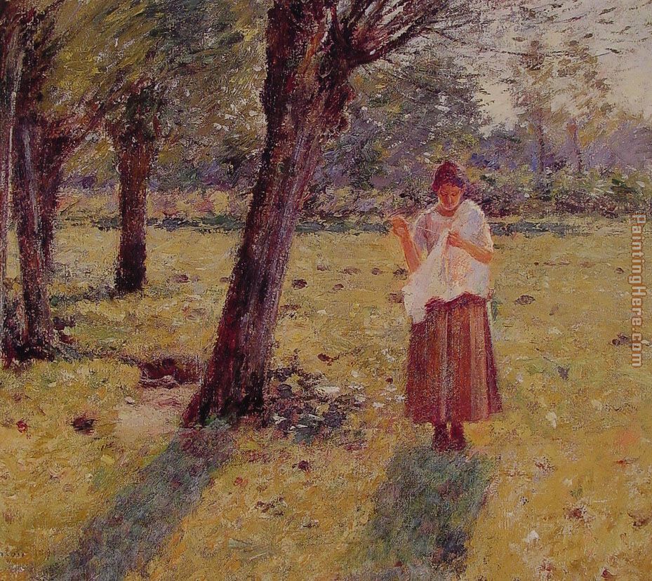 Girl Sewing painting - Theodore Robinson Girl Sewing art painting